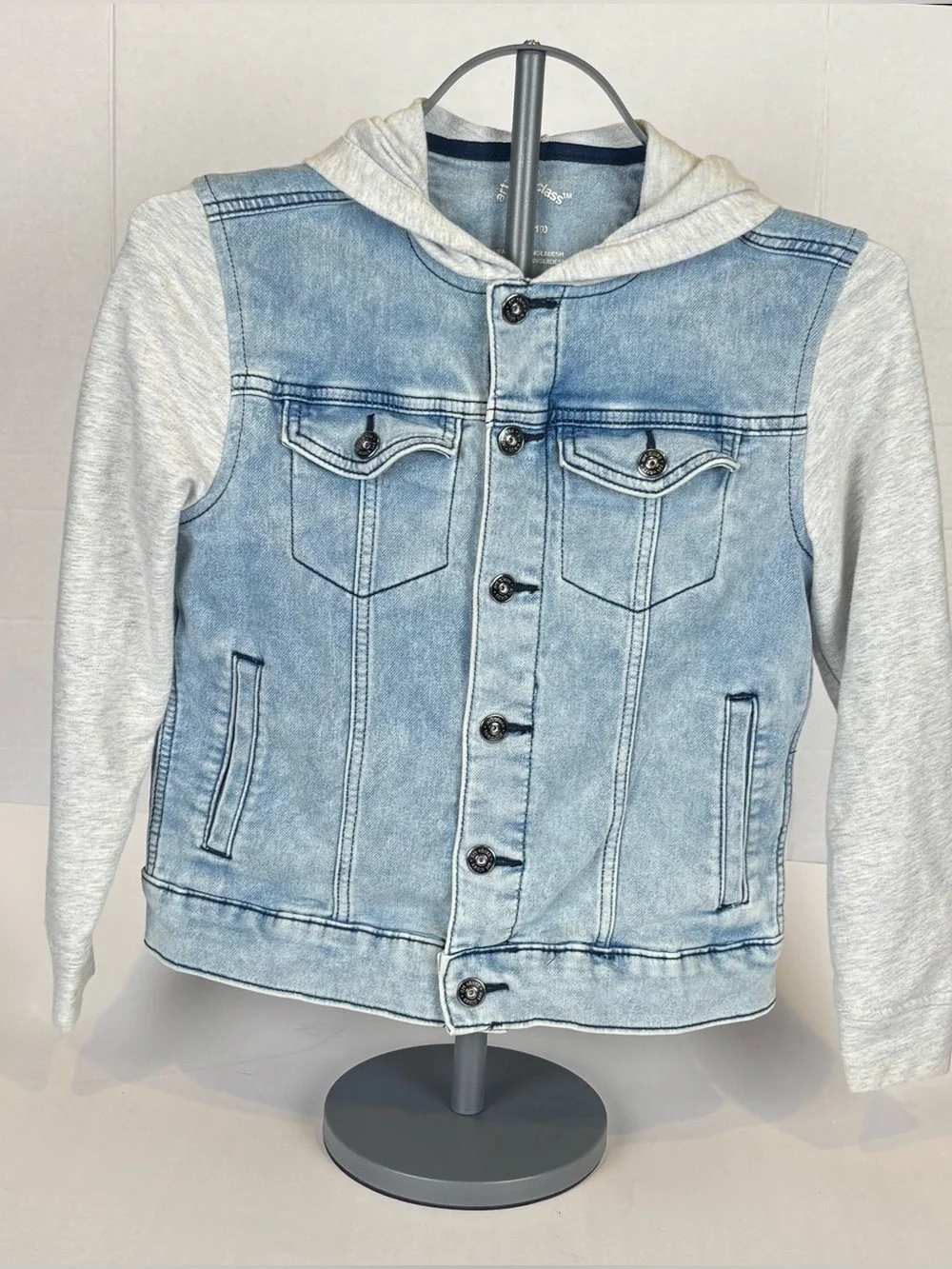 Art Class Kids Denim Hoodie Jacket Light Wash Gray Sleeves Size M 8/10